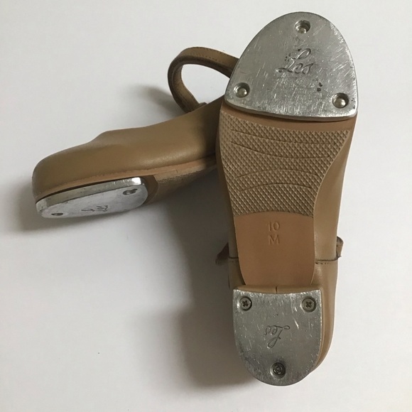 Tap Dance Shoes Little Girls SZ 10M Tan Hook Loop Strap Beige Recital Leo Rhythm - Picture 10 of 15